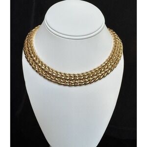 Ciner Herringbone Collar Necklace Gold Plated Heavy 195g Vintage